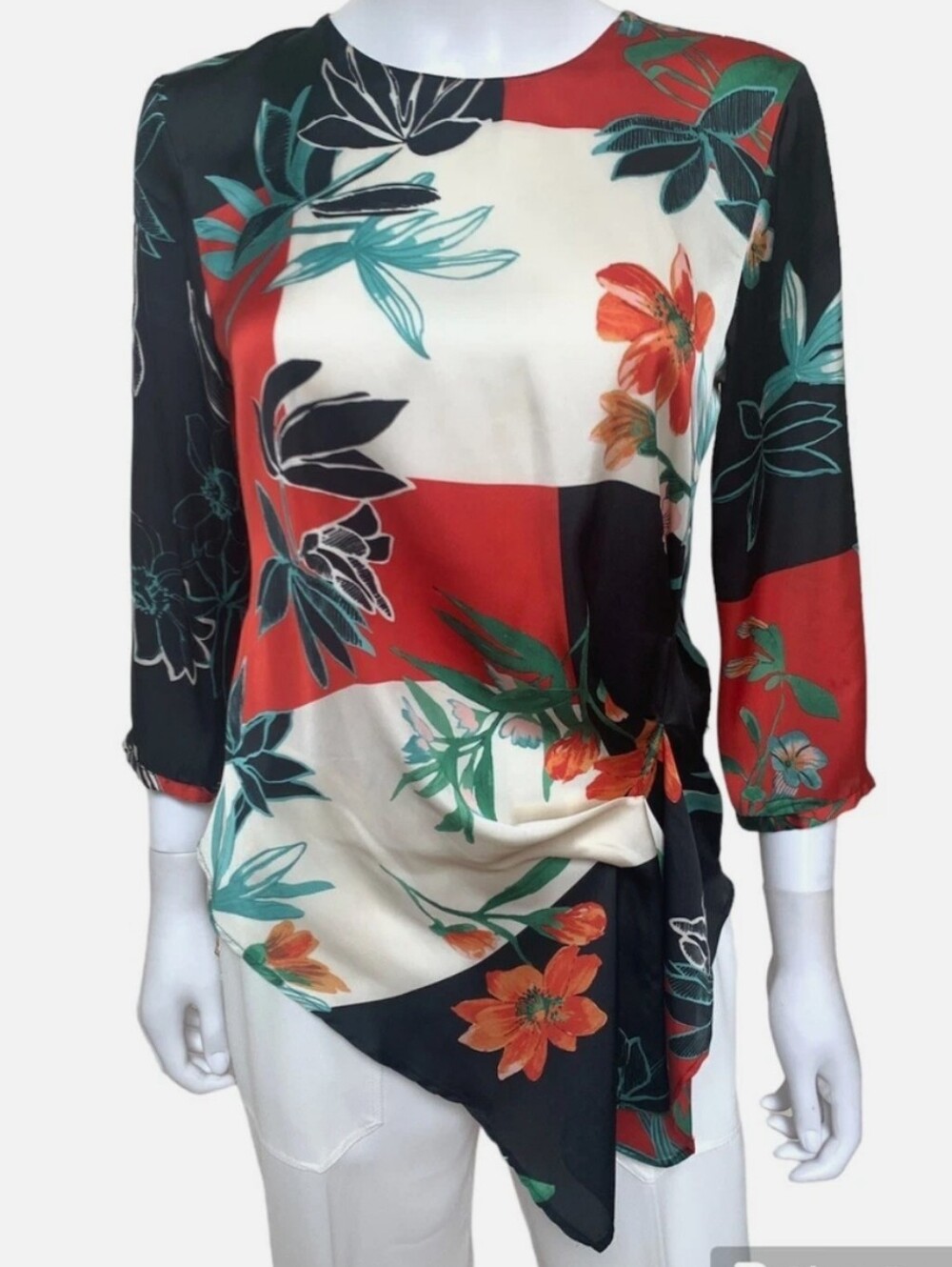 NWT Zara Asymmetrical Satin Floral Blouse - Picture 5 of 7